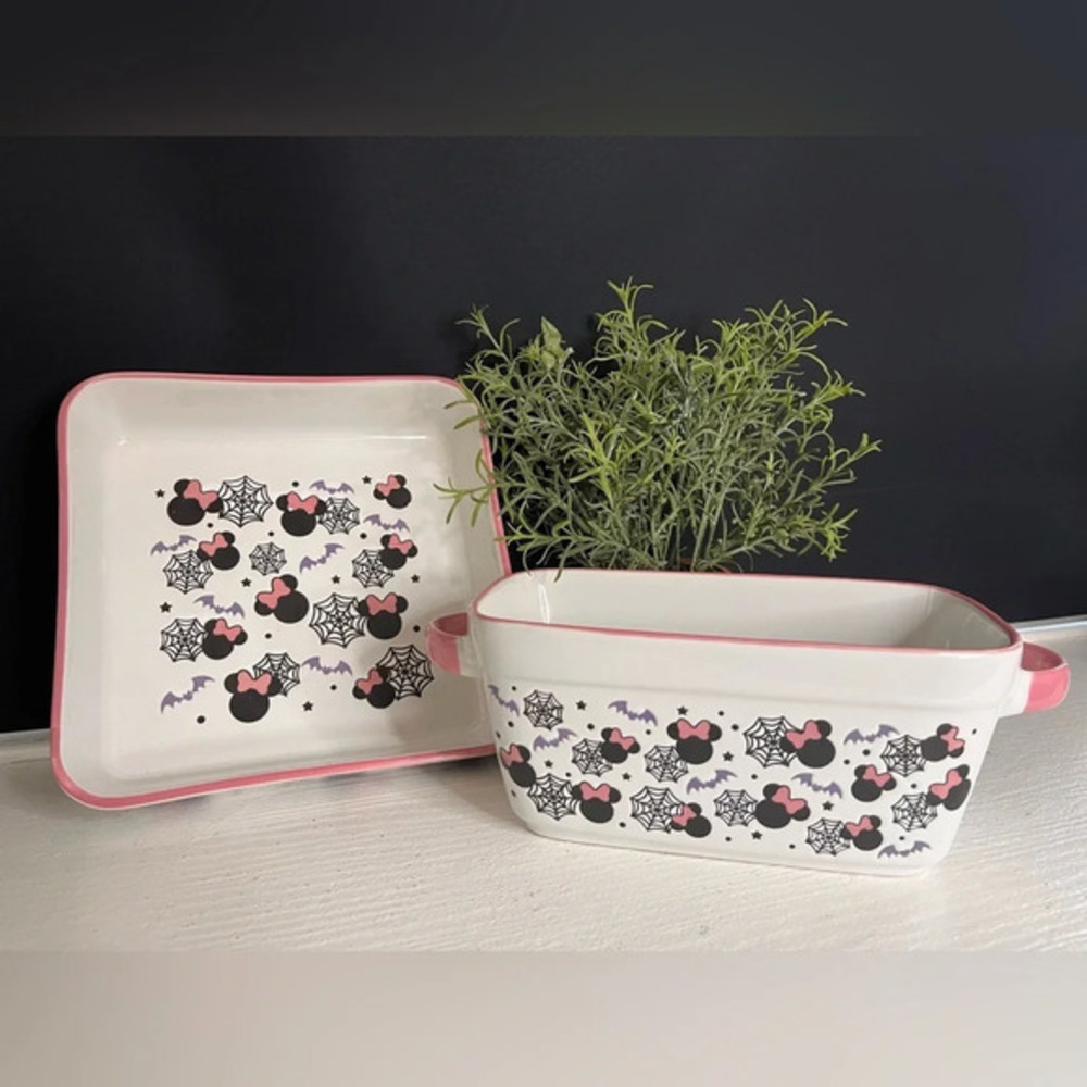 Disney Minnie Mouse Spider Web Casserole Dish Set & Loaf Pan NWT
